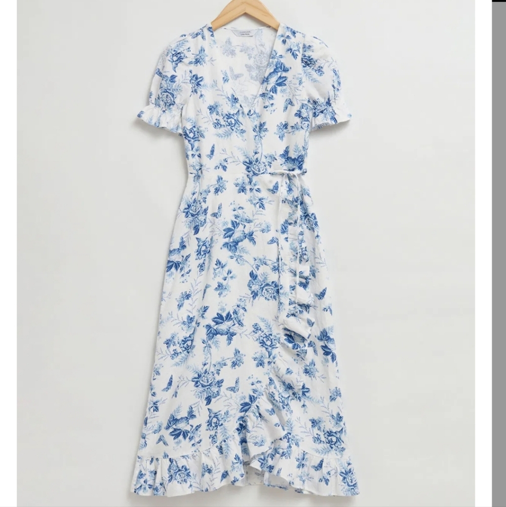 Floral Blue and White Wrap Dress
